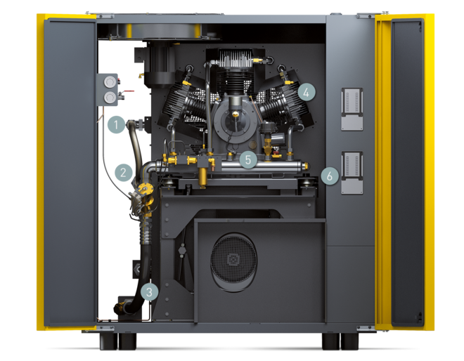 Seeria DN C rõhutõstekompressori tervikseadme komponendid (esikülg)