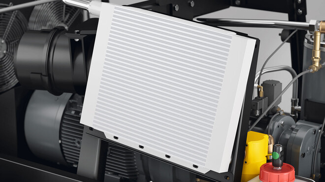 Standardvarustusse kuuluv sisseehitatud suruõhu järeljahuti ehituskompressorites MOBILAIR ettevõttelt KAESER KOMPRESSOREN.